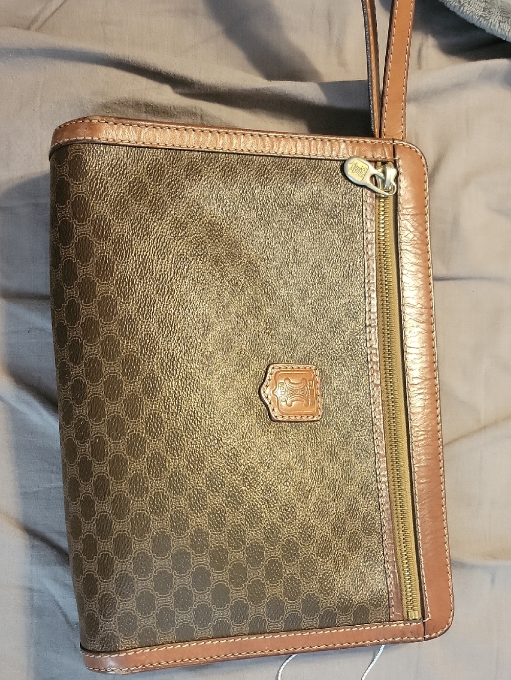Celine Brown Leather Logo Patch Handbag Interior